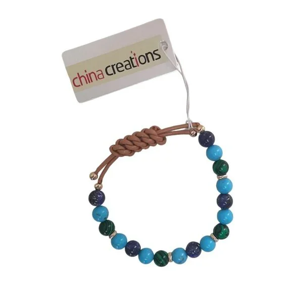 Chaps China Creations Beaded Bracelet in Blue and Green with Gold Accents