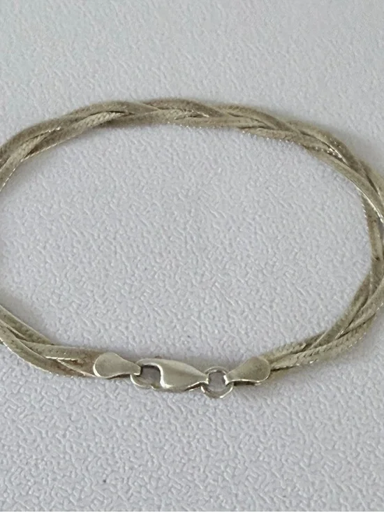 Vintage 925 Sterling Silver Braided Herringbone Rope Chain Bracelet, 7