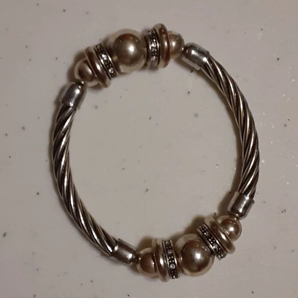 Silver Tone & Rhinestone Stretch Bracelet