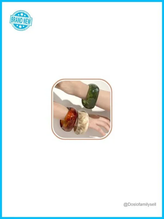 3-Piece Resin Chunky Bangle Bracelet Set, Stackable Acrylic Bangles, Vacation