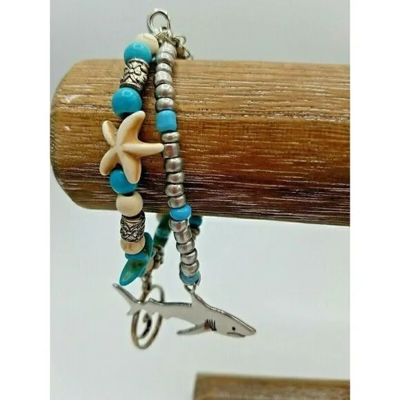 Beaded Wrap Charm Bracelet Shark Starfish Beach