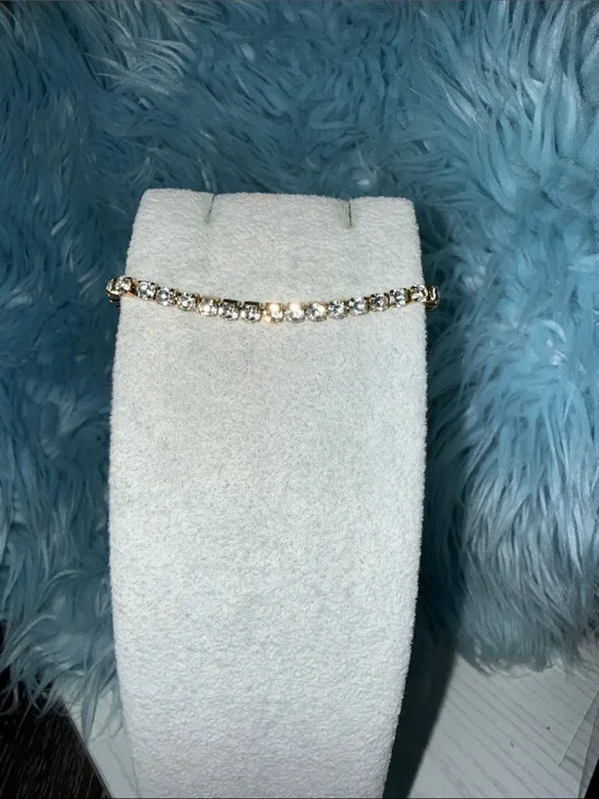 Gold Crystal Tennis Bracelet - Sparkling Clear Stones