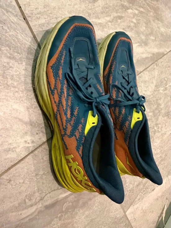 Hoka One One Teal Athletic Shoes with Orange Logo Accent