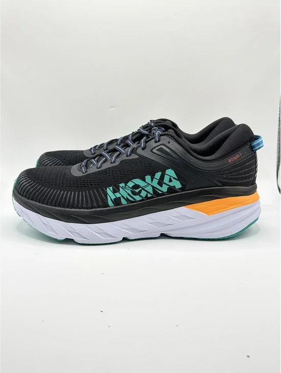 Hoka One One Bondi 7 Men's Running Shoes Size 11 Black Turquoise Orange Cushiony