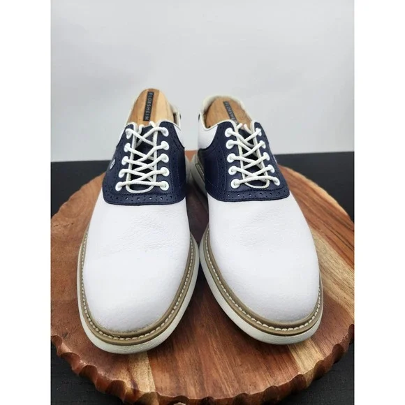 FootJoy Traditions Golf Shoes Mens 7.5 White Navy Blue Spiked Leather 57899