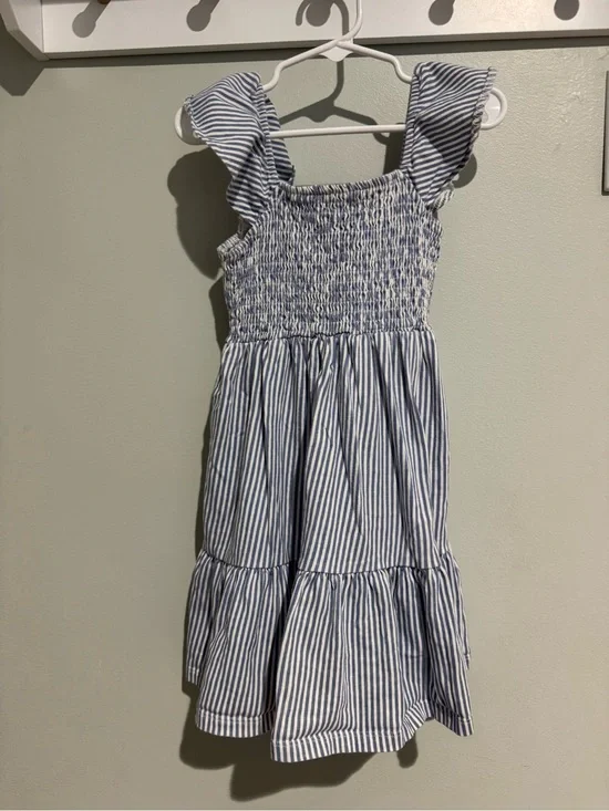 Girls size 6/7-Blue and White Striped Smocked Sundress