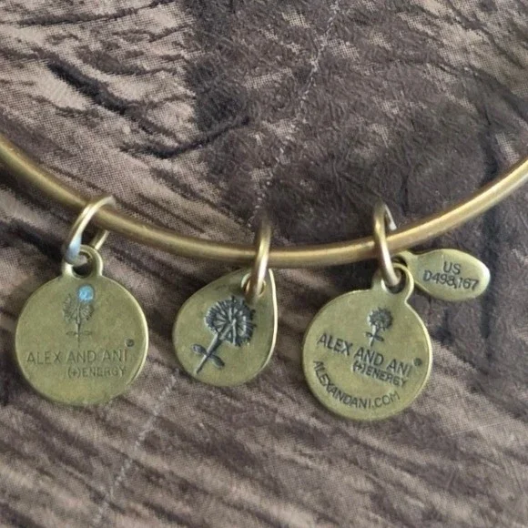 ALEX AND ANI Bangle Bracelet Womens Gold Dandelion Charm Rafaelian Finish