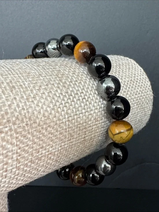 Triple Protection Bracelet - 8MM Tiger's Eye, Black Obsidian & Hematite Bracelet