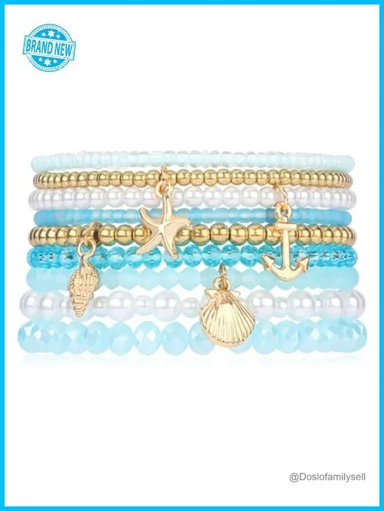 9-Pack Glass Beaded Stretch Bracelet Set Boho Stackable
