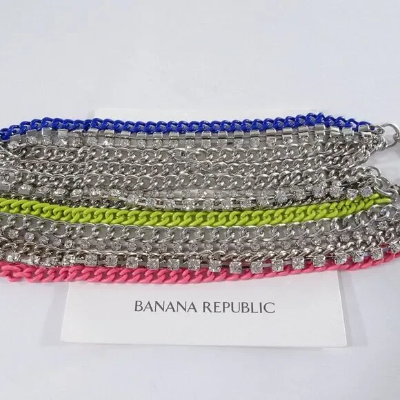 NWOT Banana Republic Crystal Enamel Layered Chain Bracelet Set of 3 PCS 45 EA