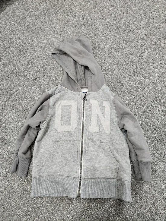 Old Navy Gray Hooded Zip-Up Sweatshirt with 'ON' Applique 18-24mth