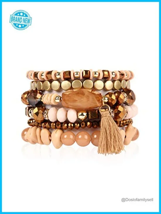 Multi Layer Beaded Stretch Bracelets Stackable Bangle Set