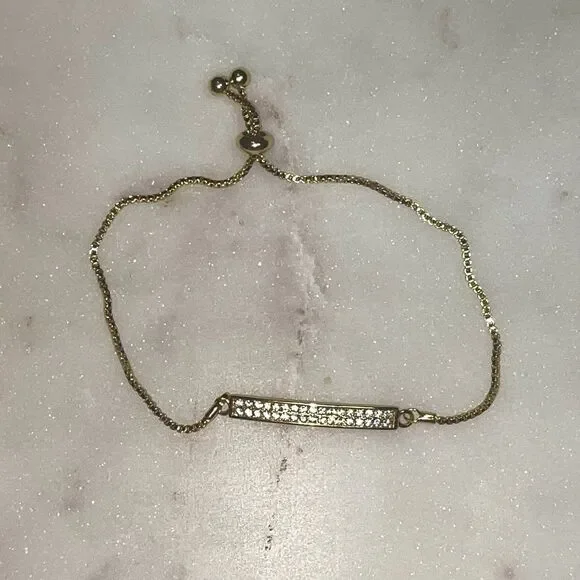 Gold Tone And Crystal Pave Slider Bracelet