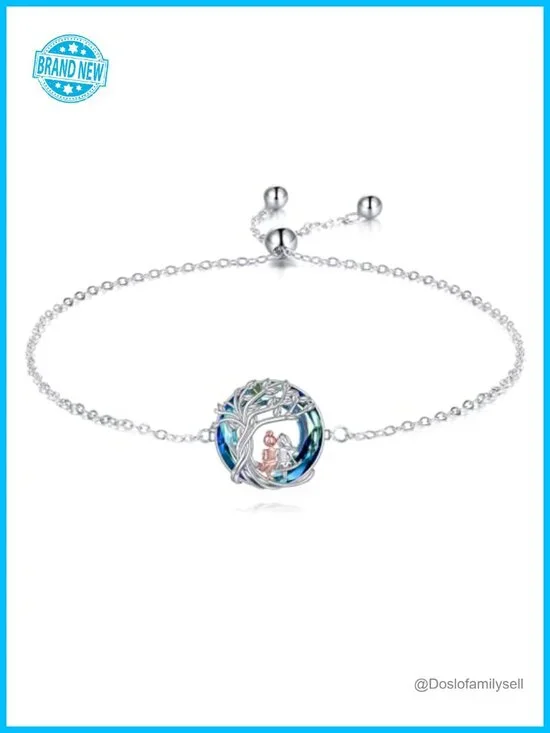 Sterling Silver Link Bracelet with Crystal Charm - Adjustable Chain Jewelry