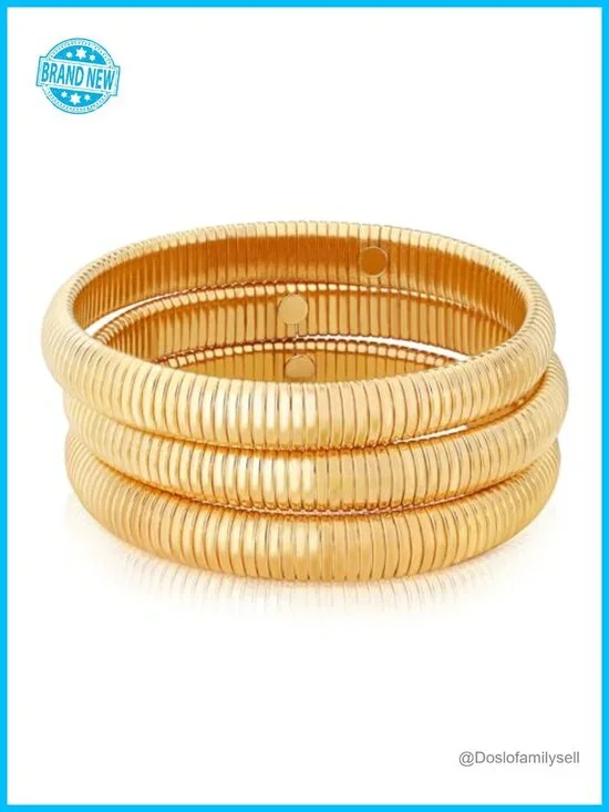 3pc Stretchy Snake Chain Bangle Bracelet Set Gold Filled Stainless Steel