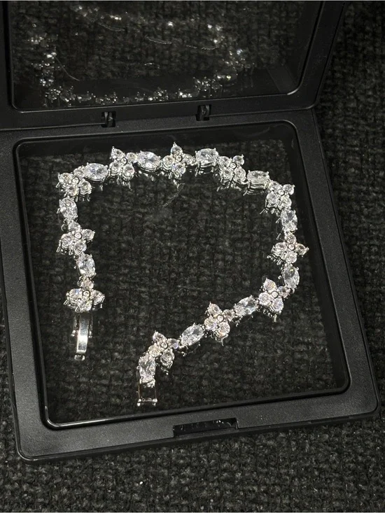 Sparkling Crystal Tennis Bracelet - Silver Tone