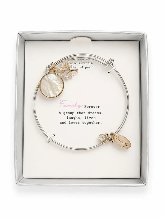 Family Forever Expandable Charm Bracelet Tree Life Mother of Pearl Silver Gold