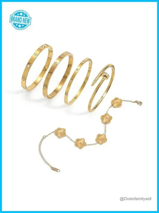 5pcs Bracelets Set Stackable Bangle 18K Gold Plated Hypoallergenic Cuff
