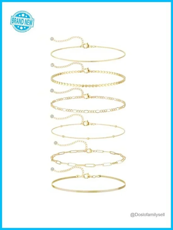 6PCS Gold Plated Bracelets Set for Women Dainty Stackable Layered Bracelets Set