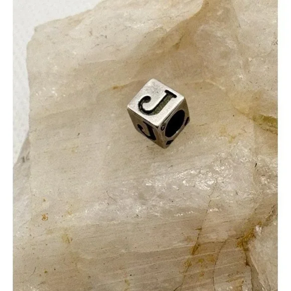Vintage Sterling Silver Letter J Initial Cube‎ Charm Bead HBC 925 European Style