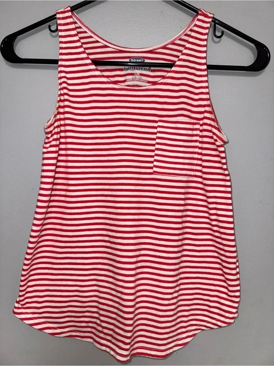 Old Navy Red and White Striped Scoop Tank with Pocket