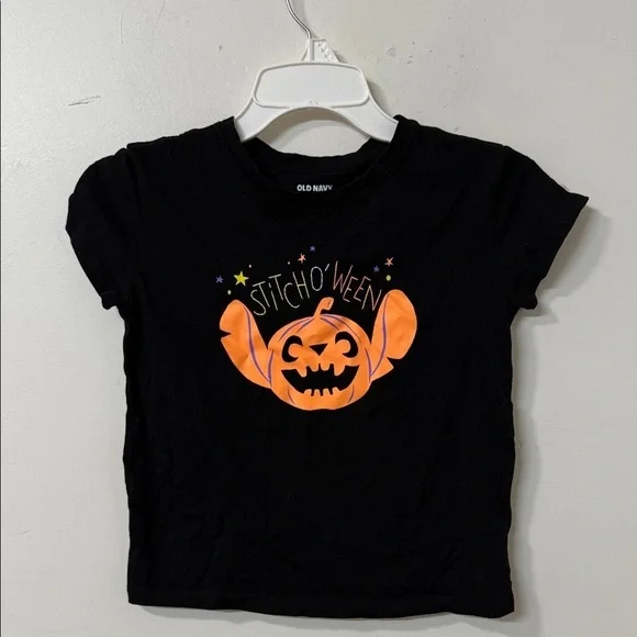 Old Navy Black and Orange Stitch O' Ween Kids Tee