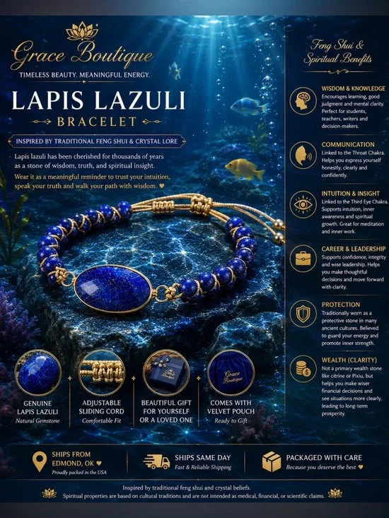 Natural Lapis Lazuli Bracelet - Blue Gemstone Bracelet