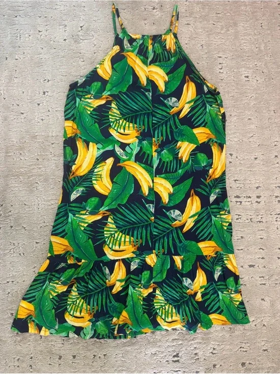 Girls Old Navy Tropical Banana Print Sundress - Green & Yellow