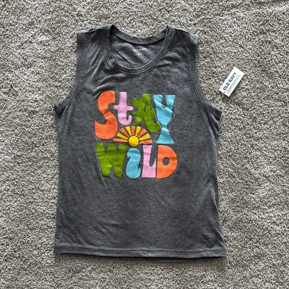 Old Navy Kids Graphic Tank Top - Charcoal with Multicolor Print