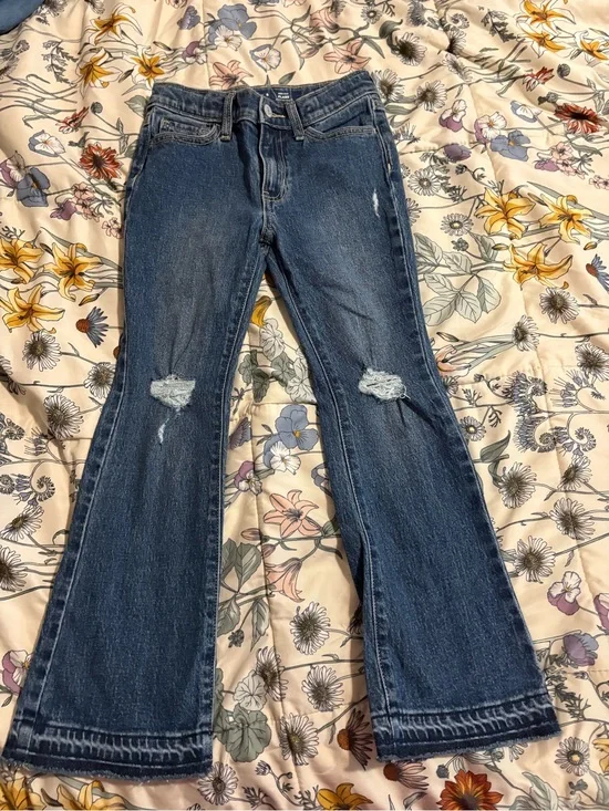 Old Navy Dark Blue Distressed Flare Jeans