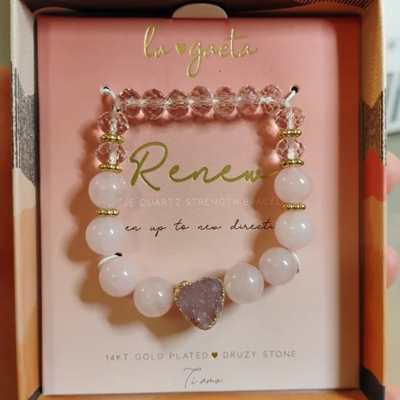 Lu Gaeta Ti‎ Amo 14K Yellow Gold Plated Renew Rose Quartz Strength Bracelet