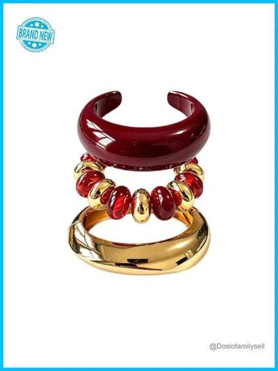 Chunky Gold Acrylic Resin Beaded Bangle Bracelet Set for Women