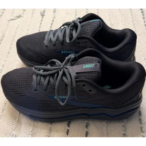 Brooks Ghost Max 2 Black Ebony Teal Running Shoes Mens 8.5 Wide 2E 1104312E081