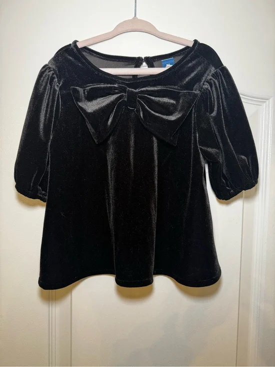 Old Navy Toddler Girl’s 4T Black Velvet Puff Sleeve Bow Pullover Blouse