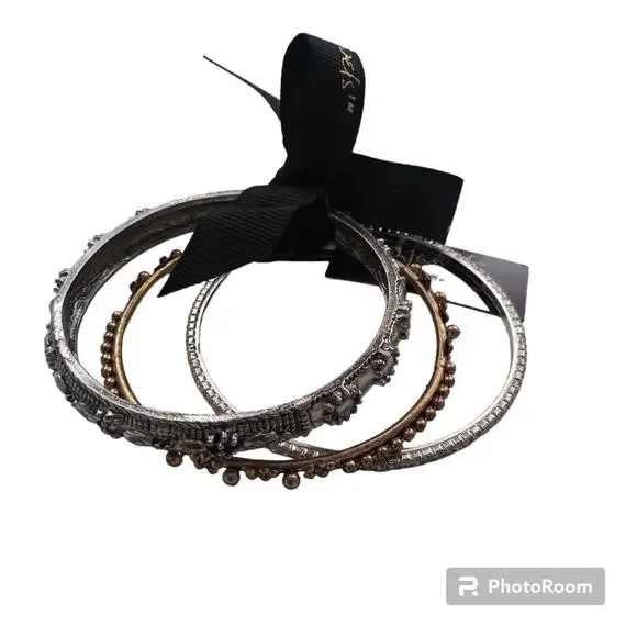 JJI J Jewels 3 bangle Bracelets Set Mixed Metal