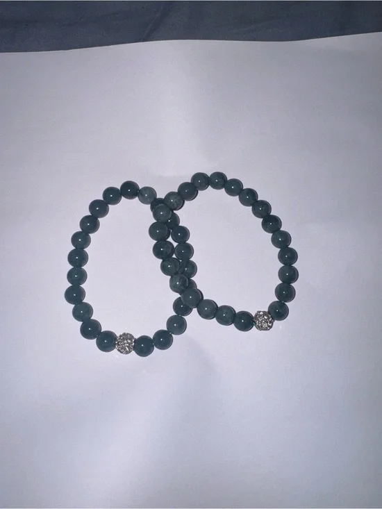 Green Beaded Stretch Bracelet with Crystal Accent
