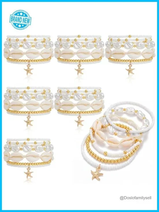 36 Pcs Boho Shell Seashell Bracelets Stackable Stretch Beach Jewelry Set