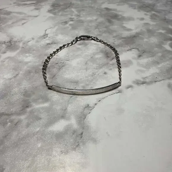 Vintage‎ Sterling Silver Curb Link ID Bracelet