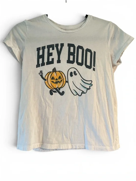 Girls Old Navy Cream Halloween 'Hey Boo!' Tee with Pumpkin & Ghost
