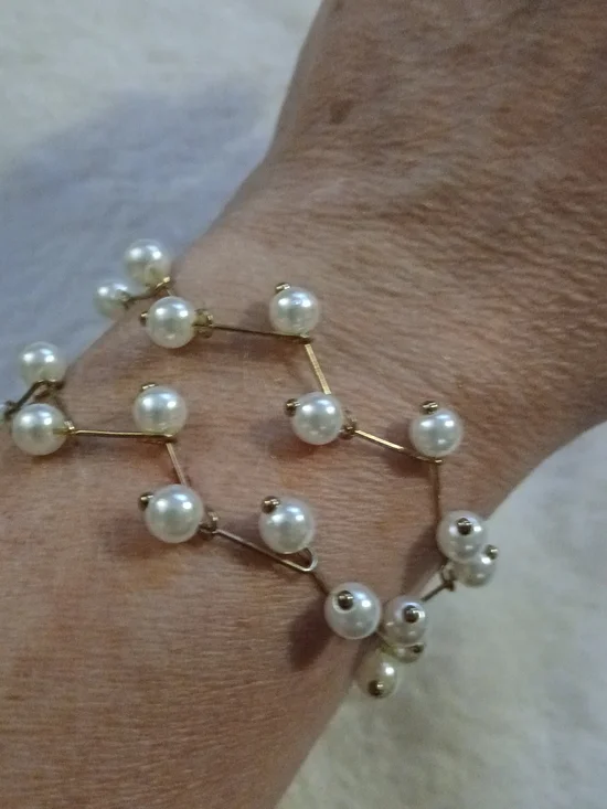 Pearl & Gold Tone WRAP BRACELET + Adjustable Lobster Clasp Closure