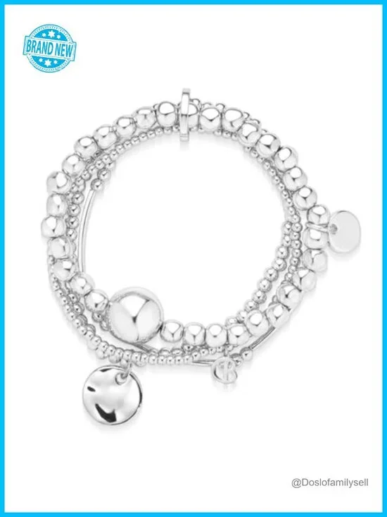 Sterling Silver Plated Beaded Bracelets for Women, Gold Tone 4 Layer Stack with