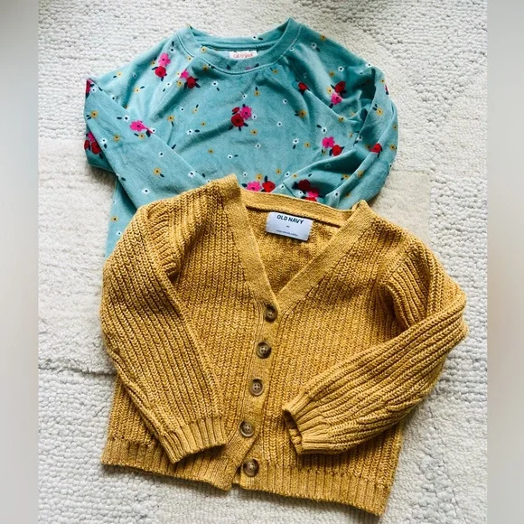 Old Navy yellow knit Cardigan & Cat & Jack Velour Sweatshirt size 4T