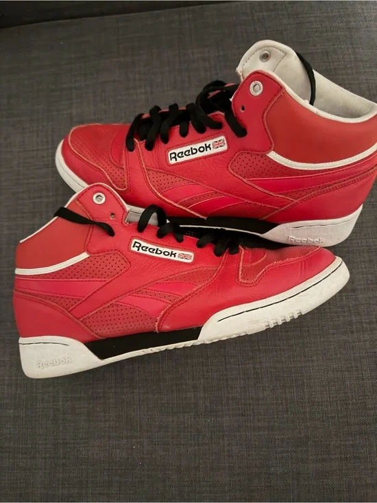 Reebok Red and White Men's Athletic High-Top Sneakers
