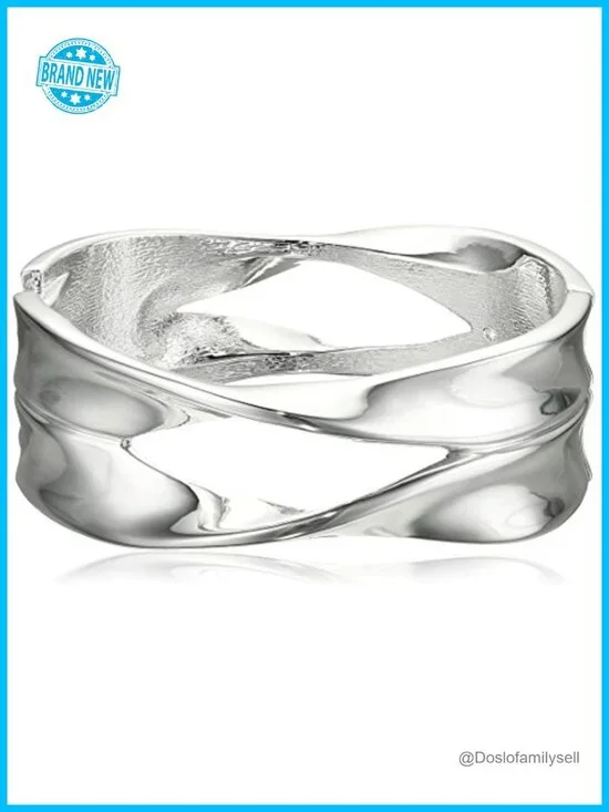 Sculptural Cut-Out Hinged Bangle Bracelet Silver-Tone Metal