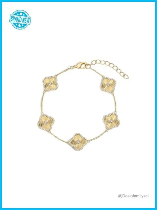 14k Gold Plated Clover Charm Chain Bracelet, Adjustable 6
