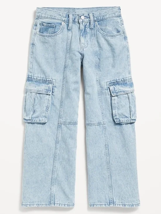 Old Navy Light Wash Wide-Leg Cargo Jeans - Kids