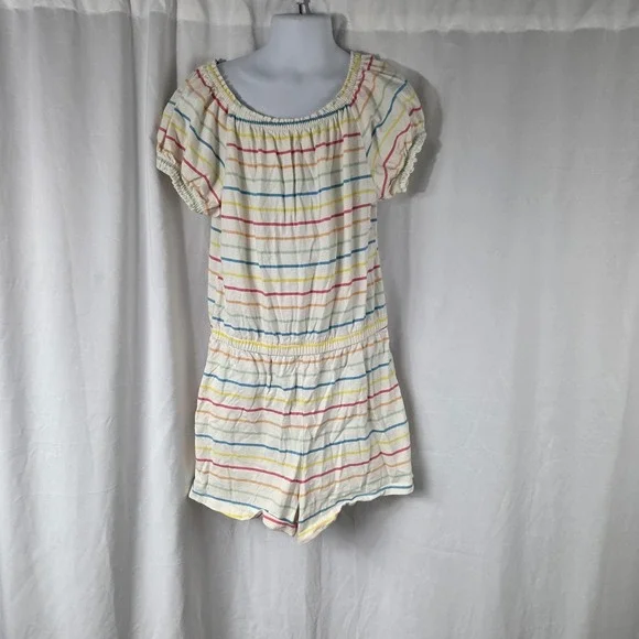 Old Navy Romper Girls 10-12 White Striped Knit Elastic Waist Summer Casual
