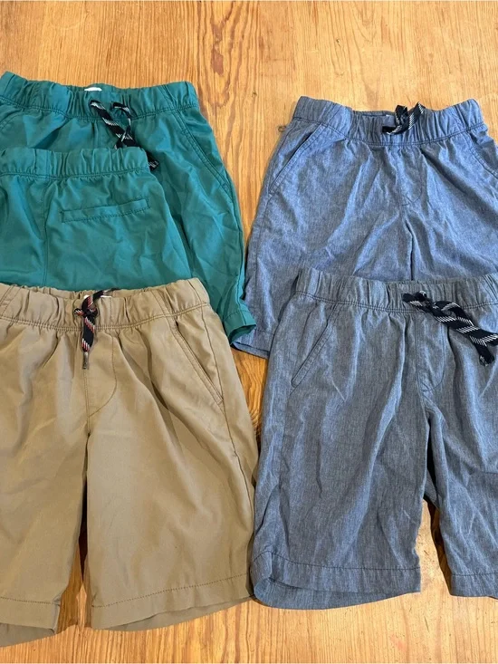 Old Navy Boys' Stretchtech Shorts Five Pairs — Teal, Khaki & Chambray Blue