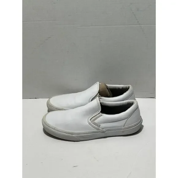 Vans Off The Wall 507452 White Leather Casual Slip On Sz Men 8.5 / Women 10 Shoe