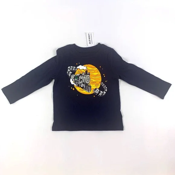 Old Navy‎ Baby Long Sleeve T Shirt Space Train boys Sz 18-24m Navy Blue